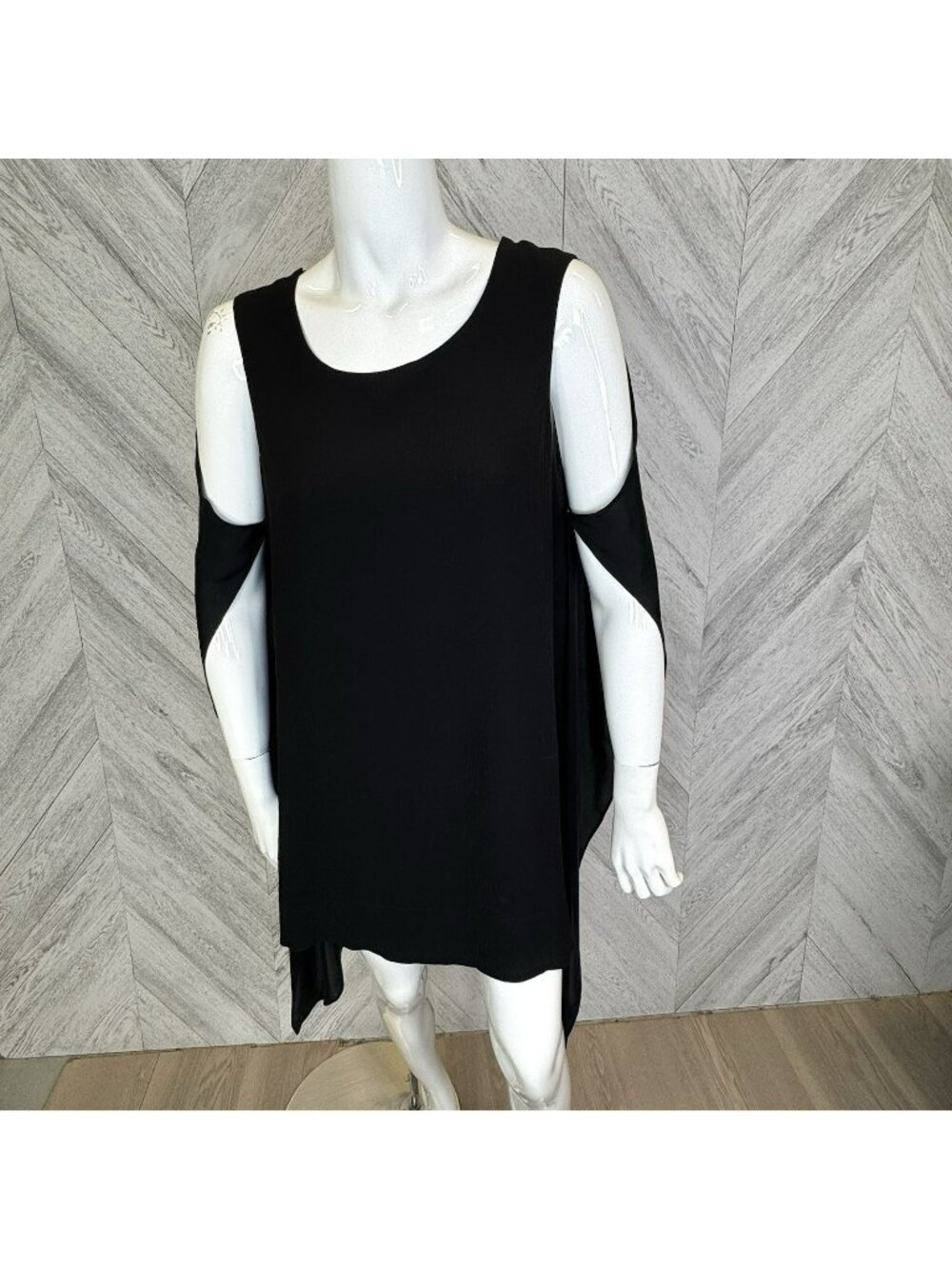 Lauren Bagliore Black 100% Silk Avant Garde Draped Sleeveless Tunic Top Small
